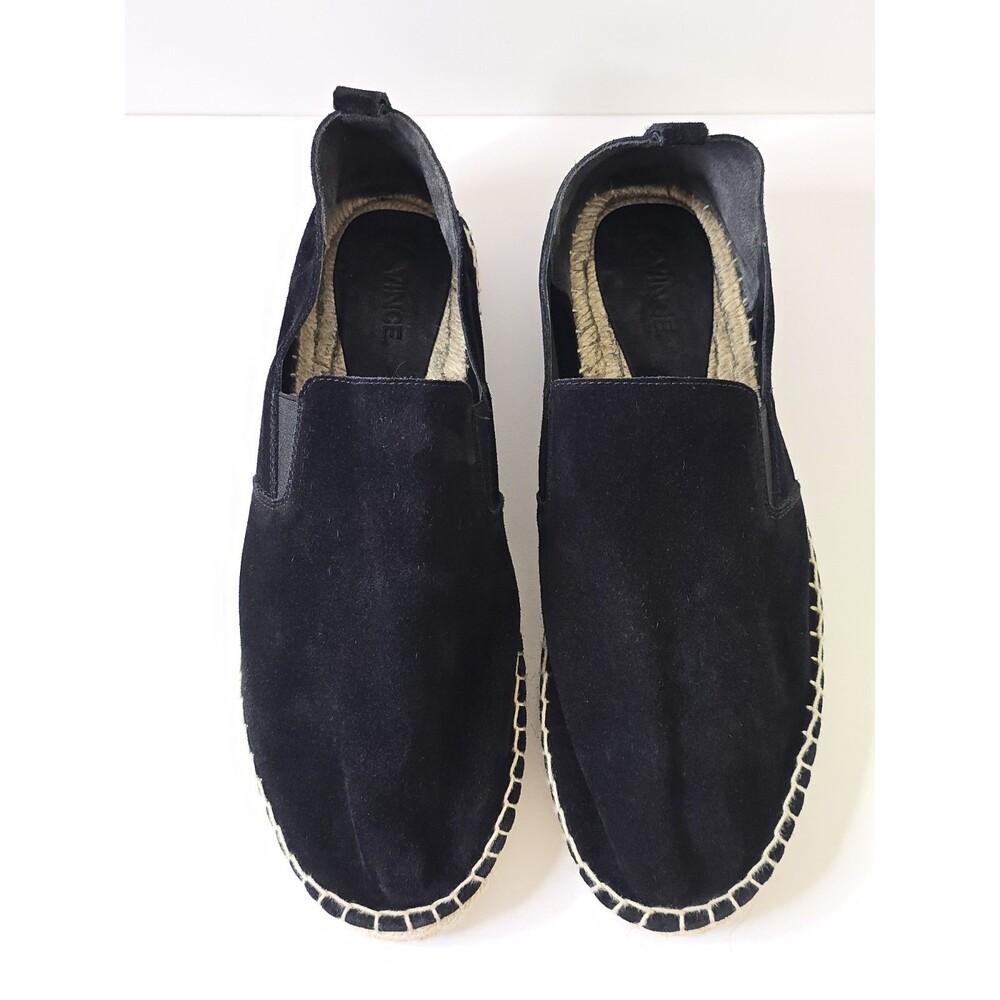 Vince Womens 11 Black Suede Espadrille Slip On Shoes Flats Jute - Picture 4 of 12